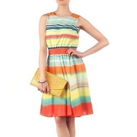 Ted Baker Striped Sunset Orange Blue Dress